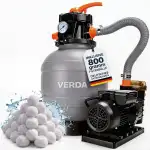 Verda Sandfilteranlage Pumpe 10000 l/h 800g inkl. Filterbällen 10m Förderhöhe 400W Pool Filterpumpe 38mm Anschluss 220-240V 50Hz Schwimmbad Filter SN5882