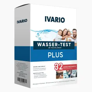IVARIO Plus Labor-Wassertest-Set für Trink- und Leitungswasser, Tests auf 32 Schadstoffe, Labor-Analyse im Fachlabor, 24-Stunden-Versand, kostenlose Fachberatung, Einfache Probenahme