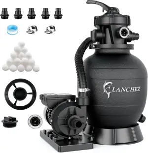 LANCHEZ Sandfilteranlage 11.500 L/h, 7-Wege-Ventil, 24h Zeitschaltuhr, 200g Filt