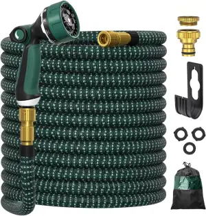 Flexibler Gartenschlauch 30m, Ultty Ausziehbare Garten Schlauch mit 10 Funktions Brause, Leichter Flexibler Garden Hose mit 3/4 und 1/2 Zoll Metallverbindung für Gartenarbeit, Waschen und Gießen