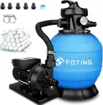 FOTING Sandfilteranlage Pool 11.500 L/h (11,5 m³/h) inkl. 200 g Filterbälle | Poolfilteranlage mit 7-Wege-Ventil, 24-Stunden Zeitschaltuhr | 2in1 Adapter Ø32mm-38mm