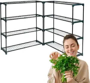 Pflanzenregal - Gartenregal - Lageregal - Blumenständer Metall - Drahtgitterböden - Frühbeet - Leiterregal GRO, 90x30x106, 2 Stück, grün - Pflanzenständer für Gewächshaus Balkon