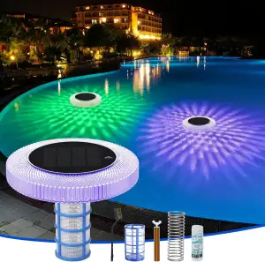 sylvwin Solar Poolbeleuchtung, Schwimmende Solarleuchten, Solar Schwimmende Pool Licht mit 7 Farbwechse Wasserdichtes, Dimmbar Farbwechselnde Schwimmende Poollampe für Schwimmbad,Pool,Teich,Brunnen