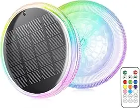 Poolbeleuchtung Solar, 2 Stück Poolbeleuchtung Unterwasser mit Fernbedienung, IPX7 Wasserdicht Te...