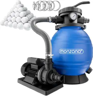 MONZANA® Sandfilteranlage SF102K 10.200 l/h bis 35.000L Pool inkl Filterbällen 7 Wege Ventil 2in1 Adapter Ø32-38mm 400W Filteranlage Pumpe Filterkessel