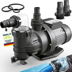 tillvex® Filterpumpe Pool 9.500L/h & 550W | Schwimmbadpumpe Förderhöhe max. 10m 