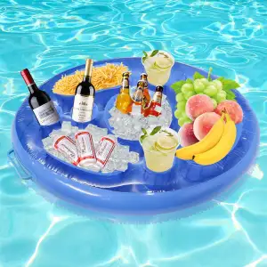 Aufblasbarer Poolbar 2 in1 Getränke und Snackhalter 8 Löcher Pool Schwimmender Getränkehalter Party Floating Poolbar Aufblasbar für Swimmbad Beachparty Spaß