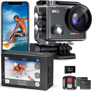 Speed 10 Action Cam, 5K30FPS 30MP Action Cam, 40 m wasserdichte Unterwasserkamera, WLAN, 170° Ultraweitwinkel, Ice Action Kameras, 5-Fach Zoom, mit Fernbedienung und 2X 1350 mAh Akkus, 64 GB
