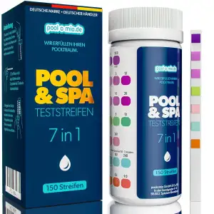 poolomio® Pool Teststreifen 7in1, 150 Stück | Pooltester für Schwimmbad, Whirlpo