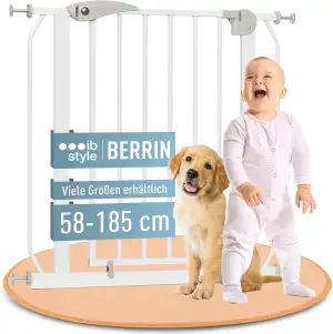 IB STYLE Treppenschutzgitter für Babys Berrin - Türschutzgitter, Treppensicherung Kleinkind, Ohne Bohren, Weiß, 105-115 cm