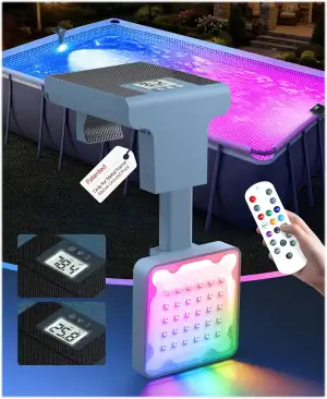 DeeprBlu 2-in-1 Poolbeleuchtung Solar für Metallrahmen-Aufstellpool, Digitales Poolthermometer mit Hintergrundbeleuchtung, Poolbeleuchtung Unterwasser mit Fernbedienung, Hochhelligkeit Pool Lichter
