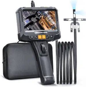 Dual Kameras Endoskopkamera Drehbarer, SKYBASIC 360° Zwei-Wege Drehbar Industrie Endoskop 5,0 Zoll IPS Bildschirm Wasserdicht Rohrkamera Endoskop Kamera mit 8+1 Licht 32G TF Karte und Tragetasche-1.5M