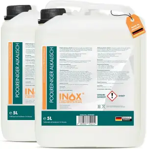 INOX® Pool Randreiniger alkalisch 2x5L | Hocheffektiver Beckenrandreiniger für Folienpools, Fliesen & Keramik | Poolrand Reiniger gegen Fett, Kalk & Schmutz | Rückstandsfreie Reinigung