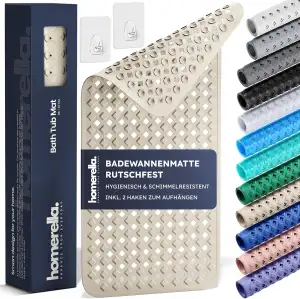 homerella® Badewannenmatte rutschfest 88x39cm, INKL. HAKEN, Rutschfeste Badematt