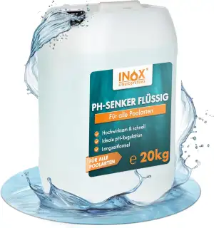 INOX® pH Minus Flüssig 20 kg | effektiver pH-Senker für Pool & Whirlpool | Wasserpflege Made in Germany | Sichere 4,9 %-Formel für Haushalte schützt vor Algen & Hautreizung
