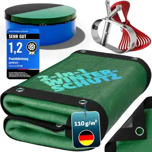 poolomio® Pool Winterabdeckung rund für Pools Ø 400-460 cm | 2in1 Solarplane & Poolabdeckung | Robuste, UV-beständige 110g/m² PE Poolplane Abdeckplane | Planenmaß: Ø 520 cm