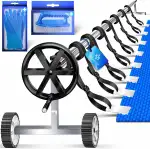 KESSER® Pool Premium Aufrollsystem 3m - 5,70m | Mit Rädern | für Solarplane | mobiles Aufrollvorrichtung für Poolplane & Abdeckung | inkl. Bänder, Handschuhe & Bürste | witterungsbeständiges Material