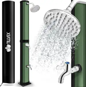 tillvex Solardusche 35 Liter inkl. Abdeckung | Solar Garten-dusche warmes Wasser