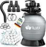 tillvex® Sandfilter Pool ohne Pumpe + Filterbälle | Filterkessel Poolfilter inkl. Adapter Ø32-38m...