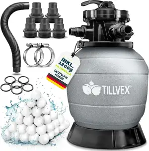 tillvex® Sandfilter Pool ohne Pumpe + Filterbälle | Filterkessel Poolfilter inkl