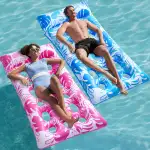 Sloosh Aufblasbare Wasser Pool Luftmatratze, 2er XL Pool Flöße, Sonnenliegebett mit Kopfstütze für Erwachsene, schwimmende Matte, Floß für See, Strand, Schwimmbad, Wasserspaß