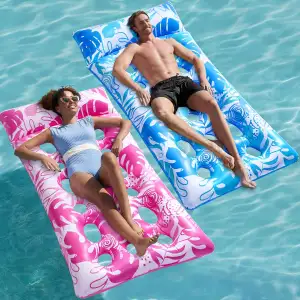 Sloosh Aufblasbare Wasser Pool Luftmatratze, 2er XL Pool Flöße, Sonnenliegebett mit Kopfstütze für Erwachsene, schwimmende Matte, Floß für See, Strand, Schwimmbad, Wasserspaß