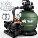 tillvex® Sandfilteranlage Pool 13.200L/h bis 40.000L + 1200g Filterbälle | Filteranlage 7-Wege Ve...